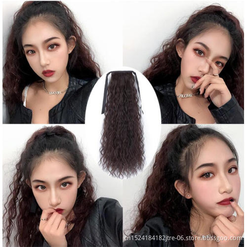 natural hair best long corn wavy drawstring ponytail extension hairstyle, fashion lady black ponytail hair extension wig